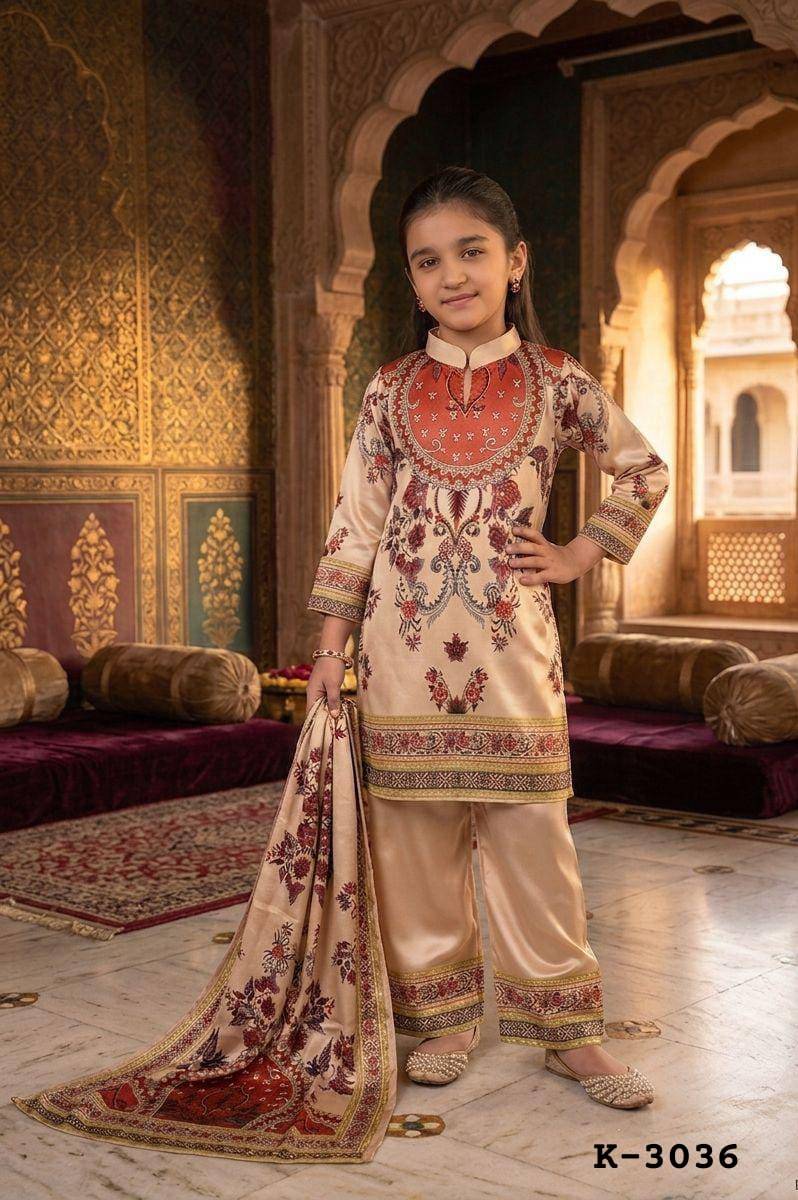  Kitty by Kaamiri k-3033 To k-3033 Series Beautiful Festive Suits Colourful  Premium Mal Satin kids collection At Wholesale Price